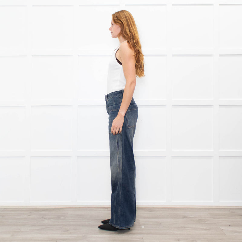 Me + Em Dark Blue Flared Jeans With Front Pockets