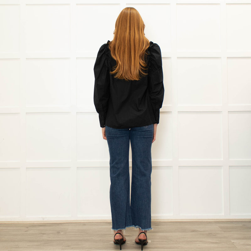 Ba&Sh Black Cotton Frill Trim Puff Sleeve Top
