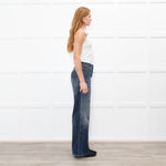 Me + Em Dark Blue Flared Jeans With Front Pockets
