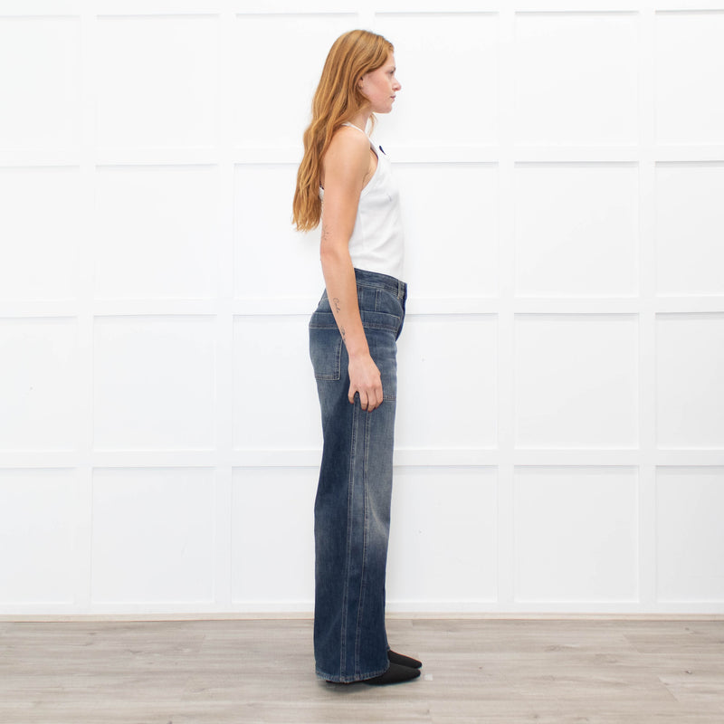 Me + Em Dark Blue Flared Jeans With Front Pockets