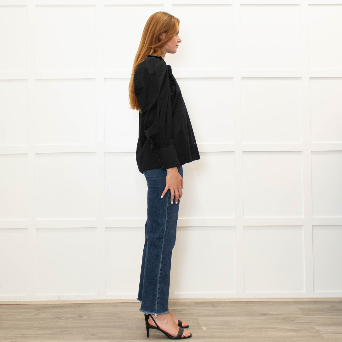 Ba&Sh Black Cotton Frill Trim Puff Sleeve Top