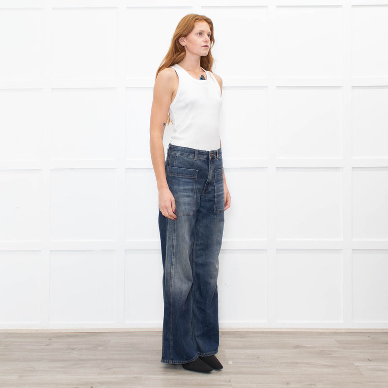 Me + Em Dark Blue Flared Jeans With Front Pockets