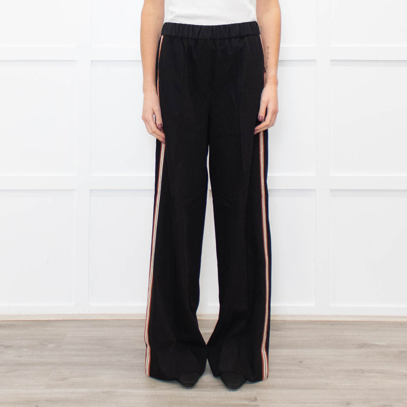 Me + Em Black Wide Leg Trousers with Knitted Side Stripe
