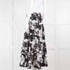 Maje Black and Cream Floral Tiered Maxi Skirt