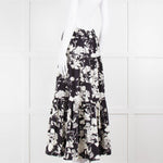 Maje Black and Cream Floral Tiered Maxi Skirt