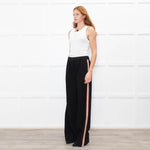 Me + Em Black Wide Leg Trousers with Knitted Side Stripe