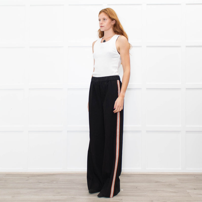 Me + Em Black Wide Leg Trousers with Knitted Side Stripe