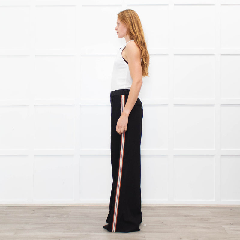 Me + Em Black Wide Leg Trousers with Knitted Side Stripe