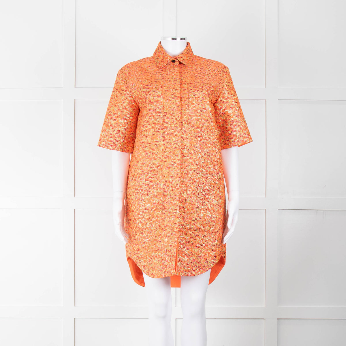 Markus Lupfer Orange, Red Gold Thread Shirt Dress