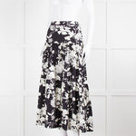 Maje Black and Cream Floral Tiered Maxi Skirt