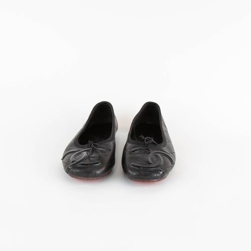 Chanel Black Quilted Ballet Flat with Patent CC