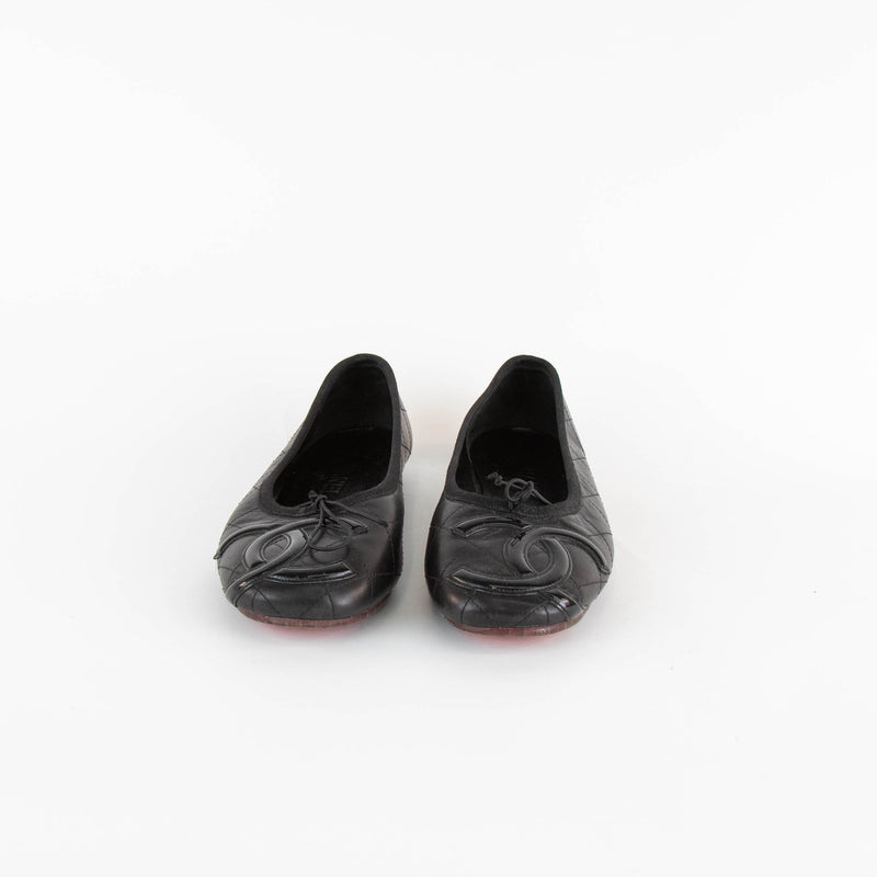 Chanel Black Quilted Ballet Flat with Patent CC