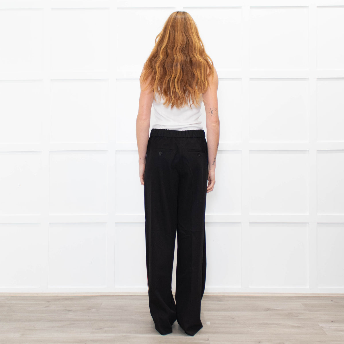 Me + Em Black Wide Leg Trousers with Knitted Side Stripe