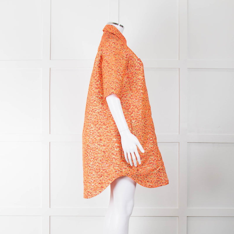 Markus Lupfer Orange, Red Gold Thread Shirt Dress