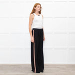 Me + Em Black Wide Leg Trousers with Knitted Side Stripe