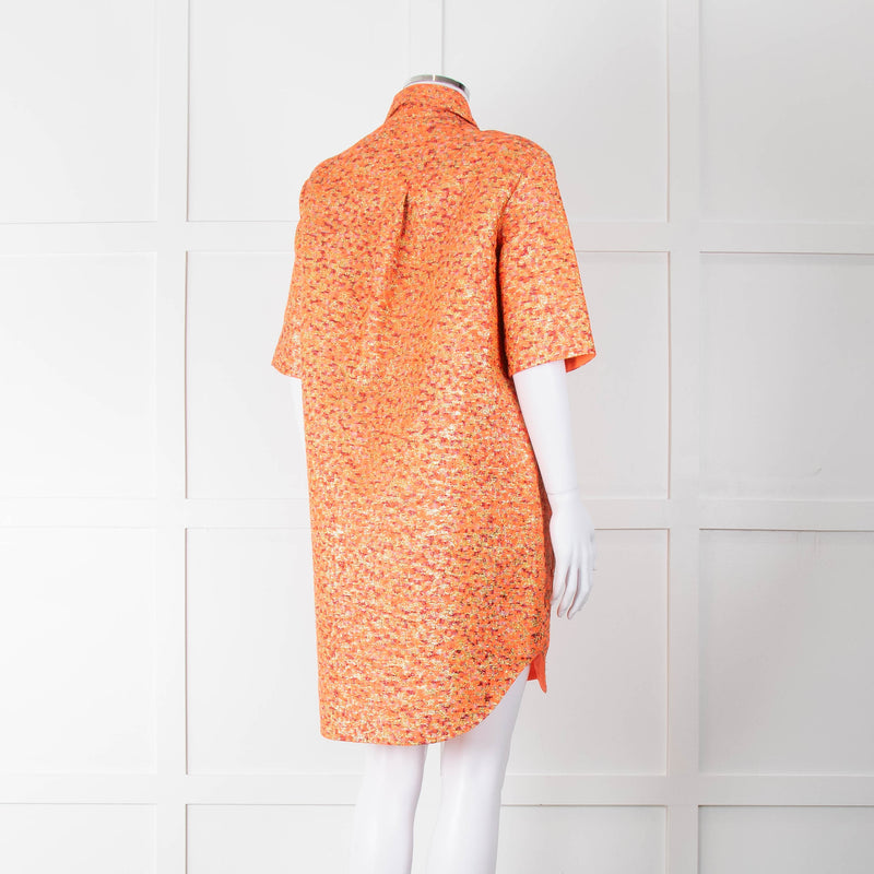 Markus Lupfer Orange, Red Gold Thread Shirt Dress