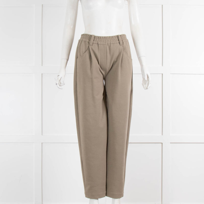 Brunello Cucinelli Olive Green Jersey Elasticated Waist Trousers
