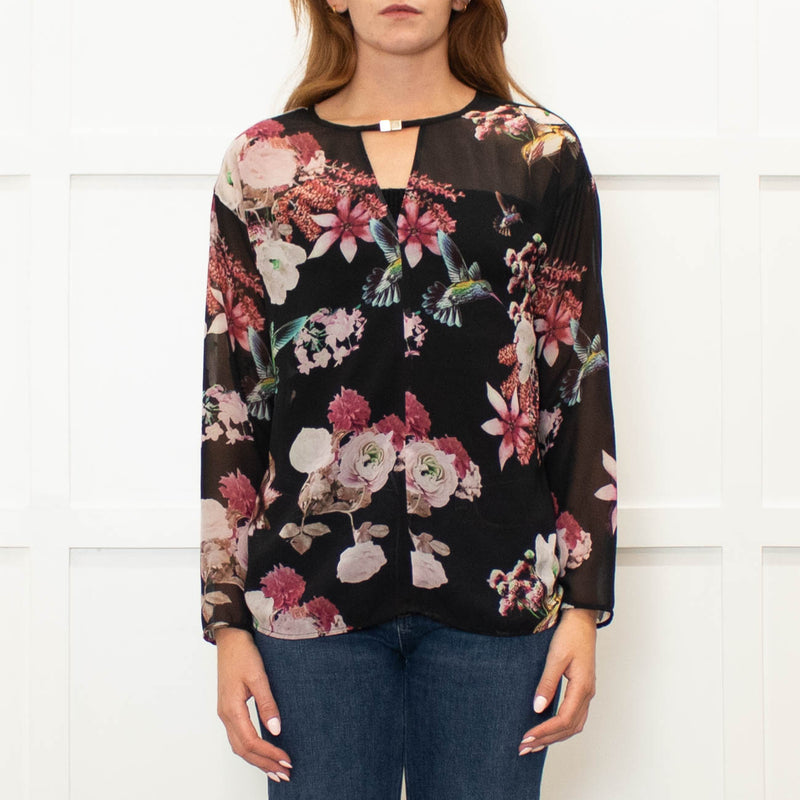 Pinko Black Pink Floral Sheer Long Sleeve Blouse