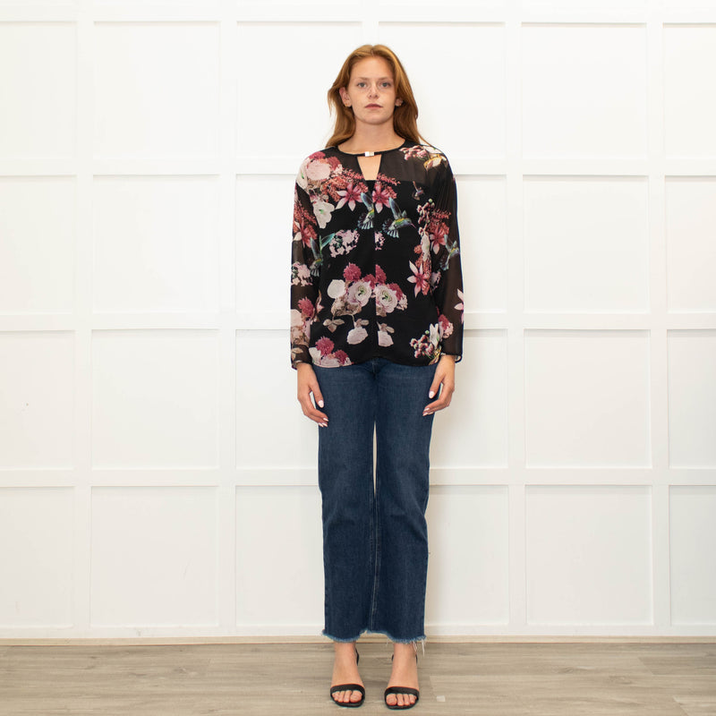 Pinko Black Pink Floral Sheer Long Sleeve Blouse