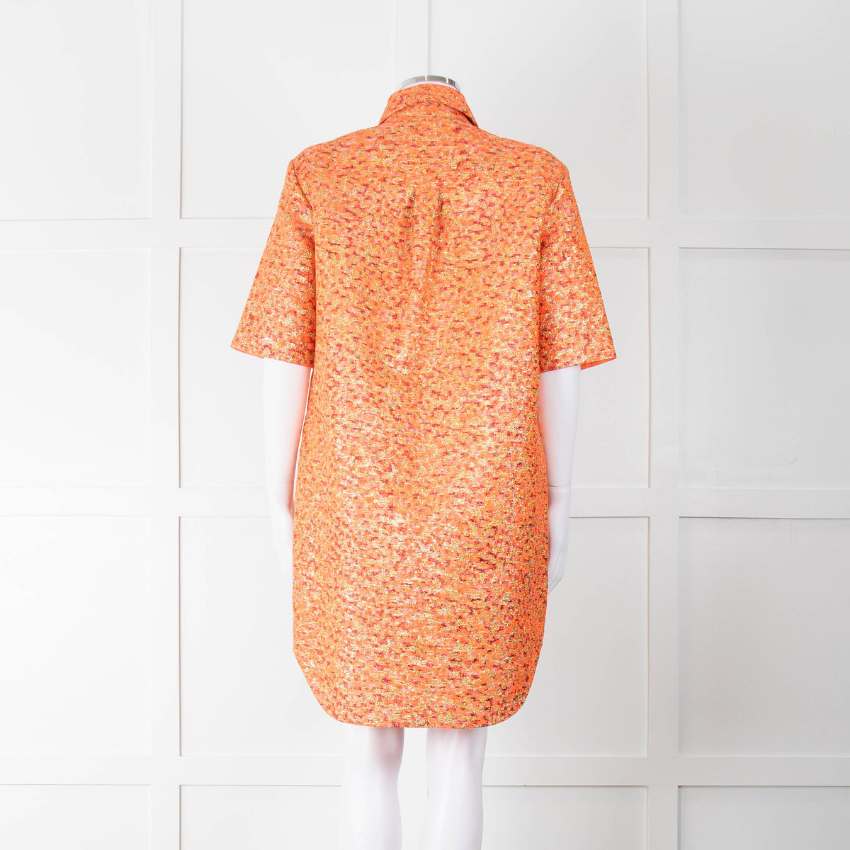 Markus Lupfer Orange, Red Gold Thread Shirt Dress