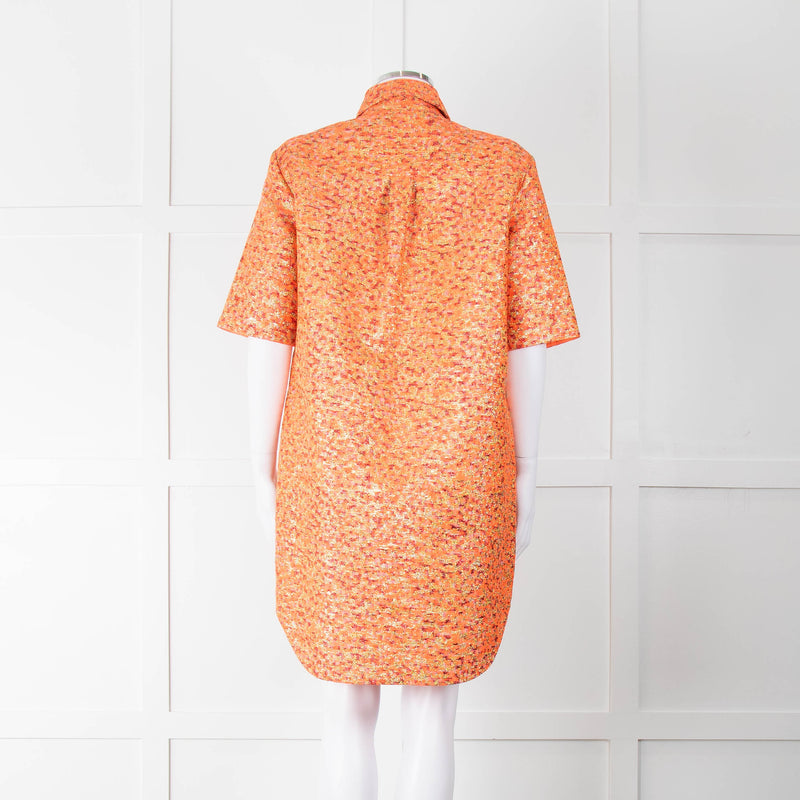 Markus Lupfer Orange, Red Gold Thread Shirt Dress