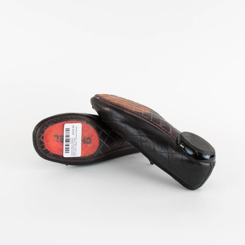 Chanel Black Quilted Ballet Flat with Patent CC