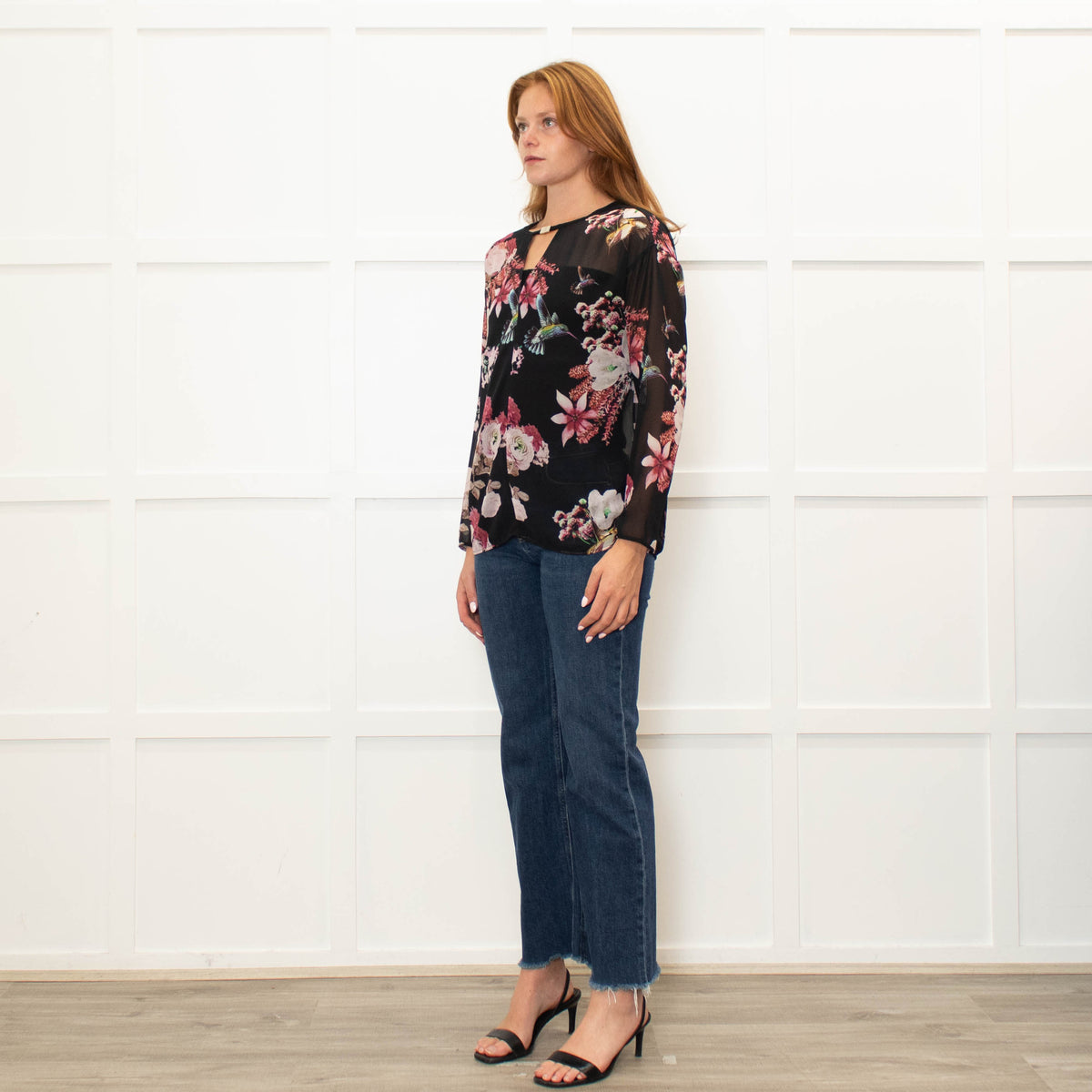 Pinko Black Pink Floral Sheer Long Sleeve Blouse
