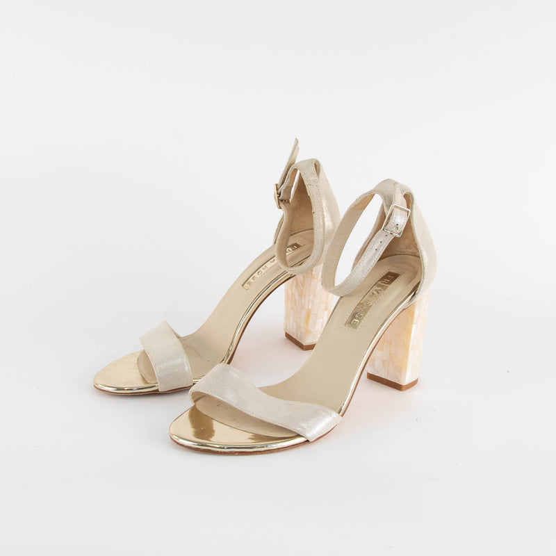 Freya Rose Cream Ankle Strap Sandal With pearlised Heel