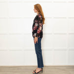 Pinko Black Pink Floral Sheer Long Sleeve Blouse