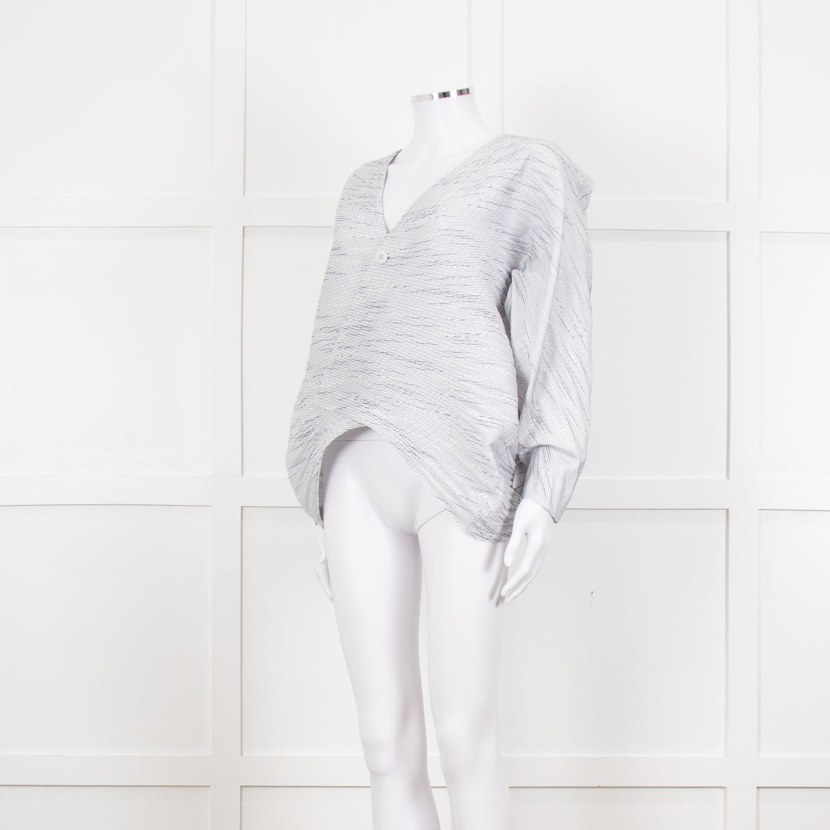 Issey Miyake White and Blue Micro Stripe Plisse Jacket