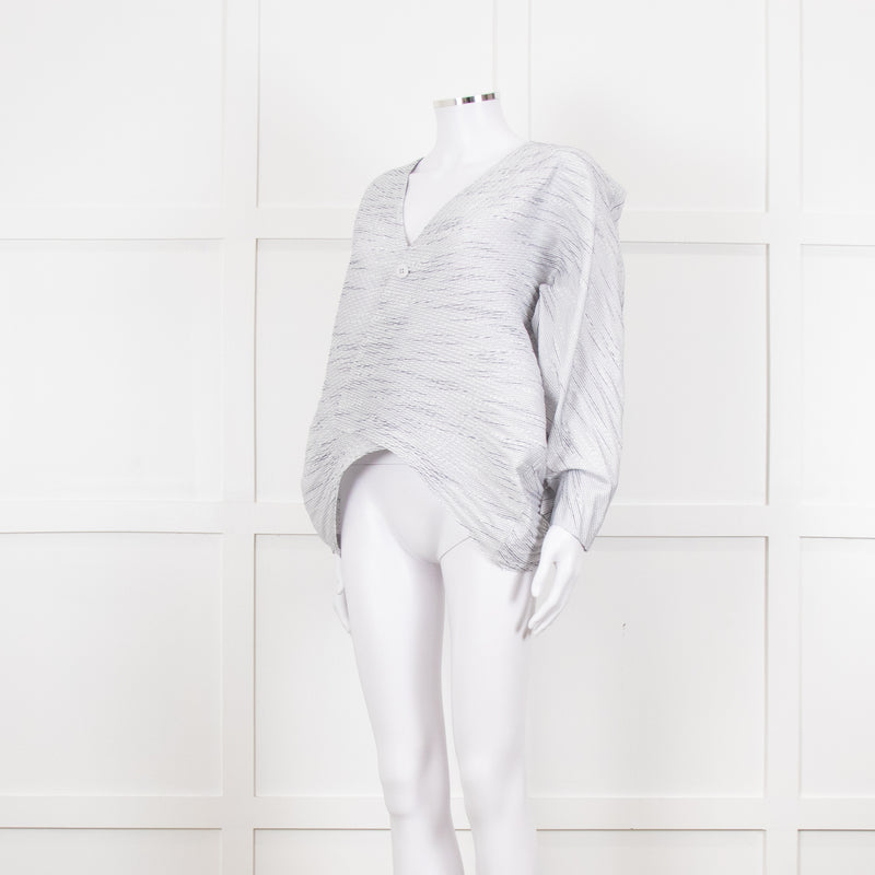 Issey Miyake White and Blue Micro Stripe Plisse Jacket