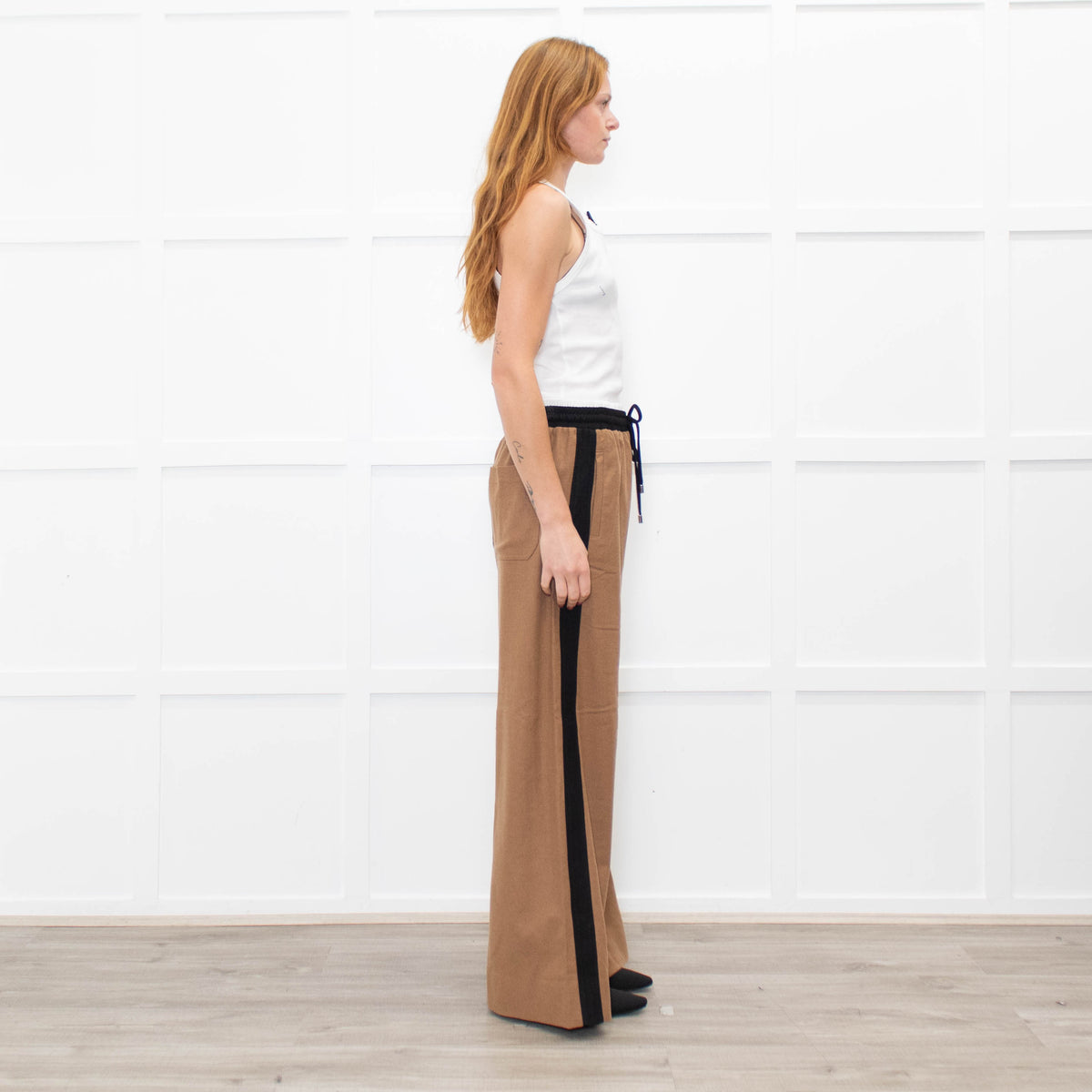 Me + Em Camel Double Waist Wide Leg Trousers