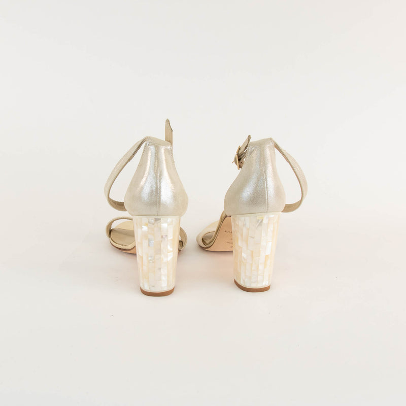 Freya Rose Cream Ankle Strap Sandal With pearlised Heel