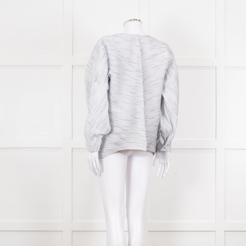 Issey Miyake White and Blue Micro Stripe Plisse Jacket