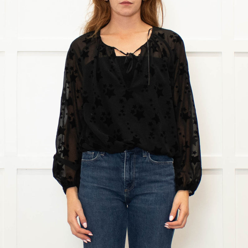 Pinko Black Star Print Sheer Long Sleeve Top