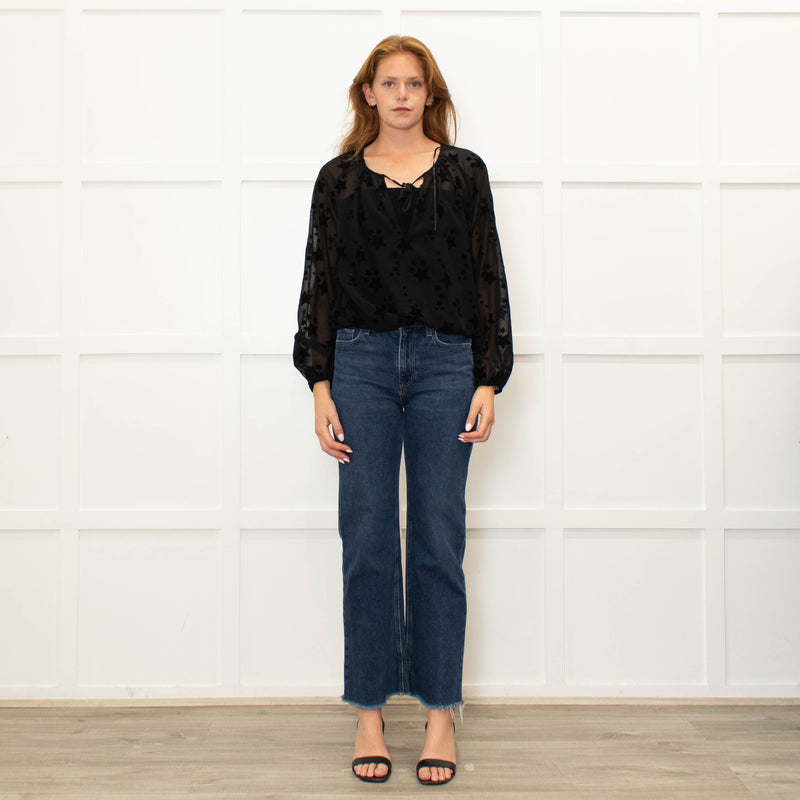 Pinko Black Star Print Sheer Long Sleeve Top
