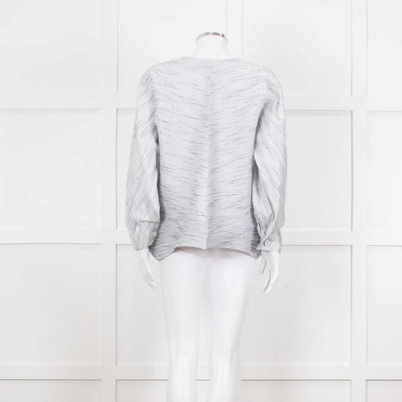 Issey Miyake White and Blue Micro Stripe Plisse Jacket