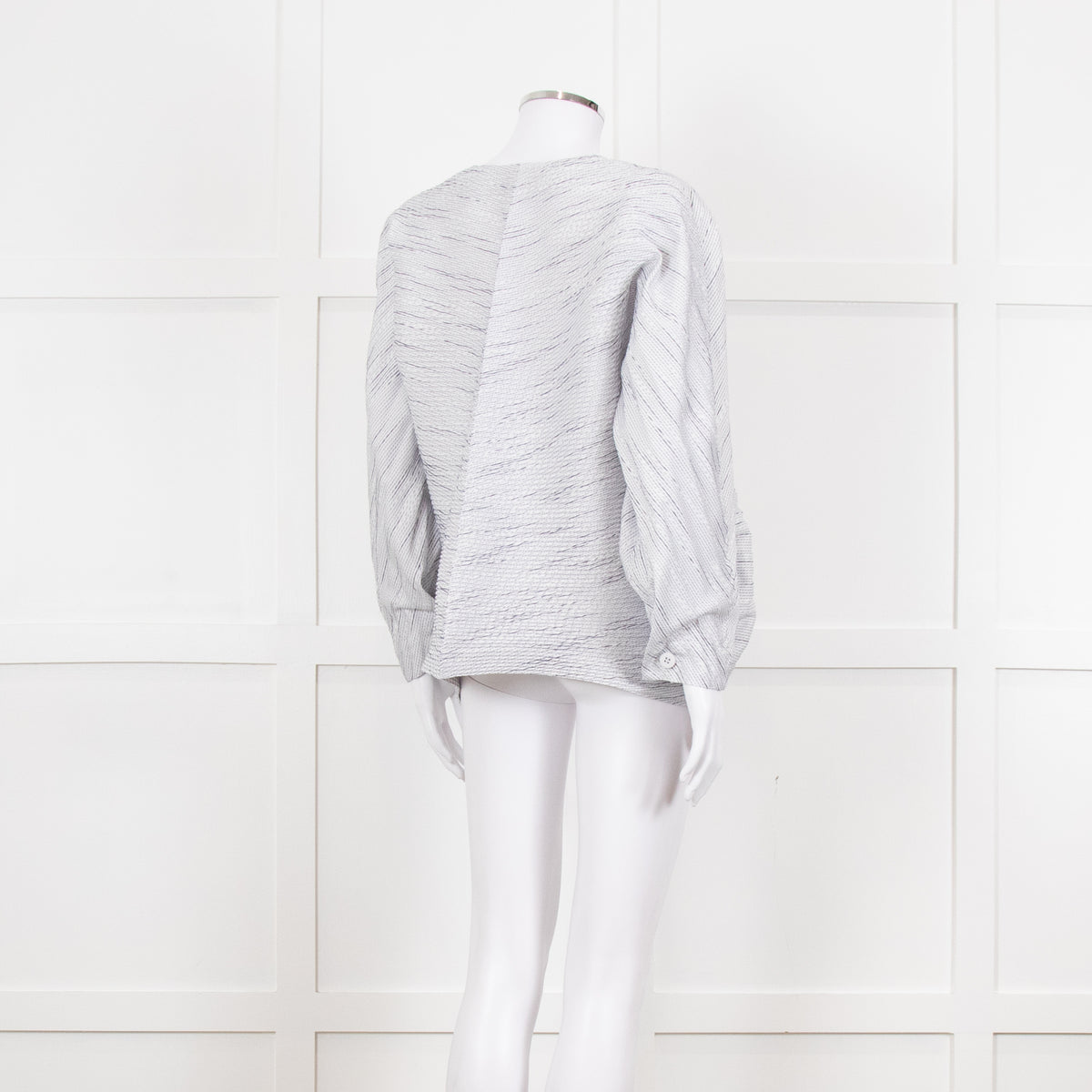 Issey Miyake White and Blue Micro Stripe Plisse Jacket