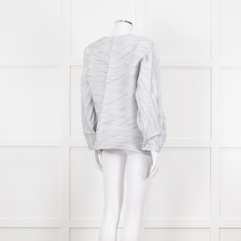 Issey Miyake White and Blue Micro Stripe Plisse Jacket