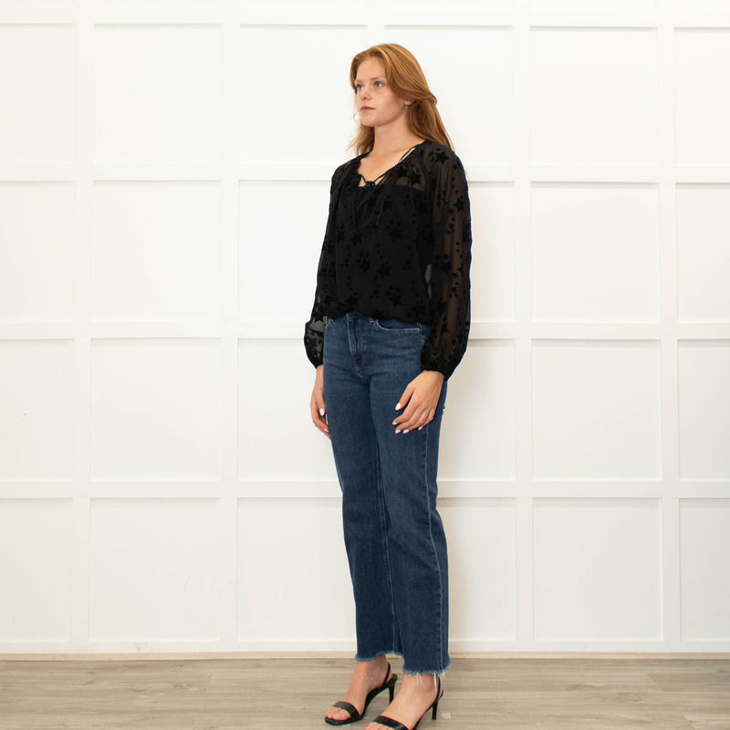 Pinko Black Star Print Sheer Long Sleeve Top