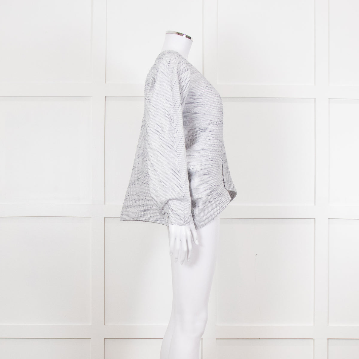Issey Miyake White and Blue Micro Stripe Plisse Jacket