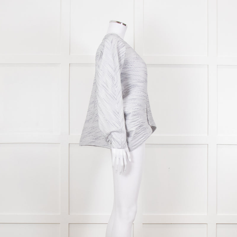 Issey Miyake White and Blue Micro Stripe Plisse Jacket