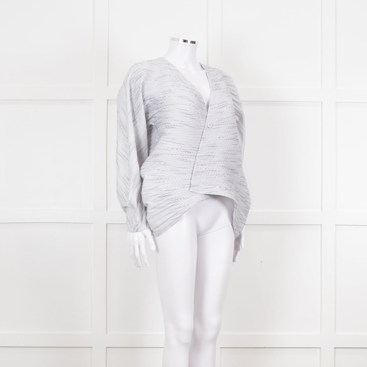 Issey Miyake White and Blue Micro Stripe Plisse Jacket
