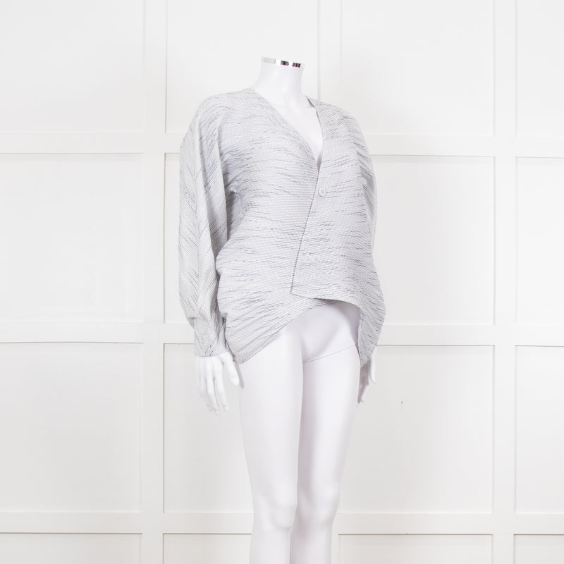 Issey Miyake White and Blue Micro Stripe Plisse Jacket