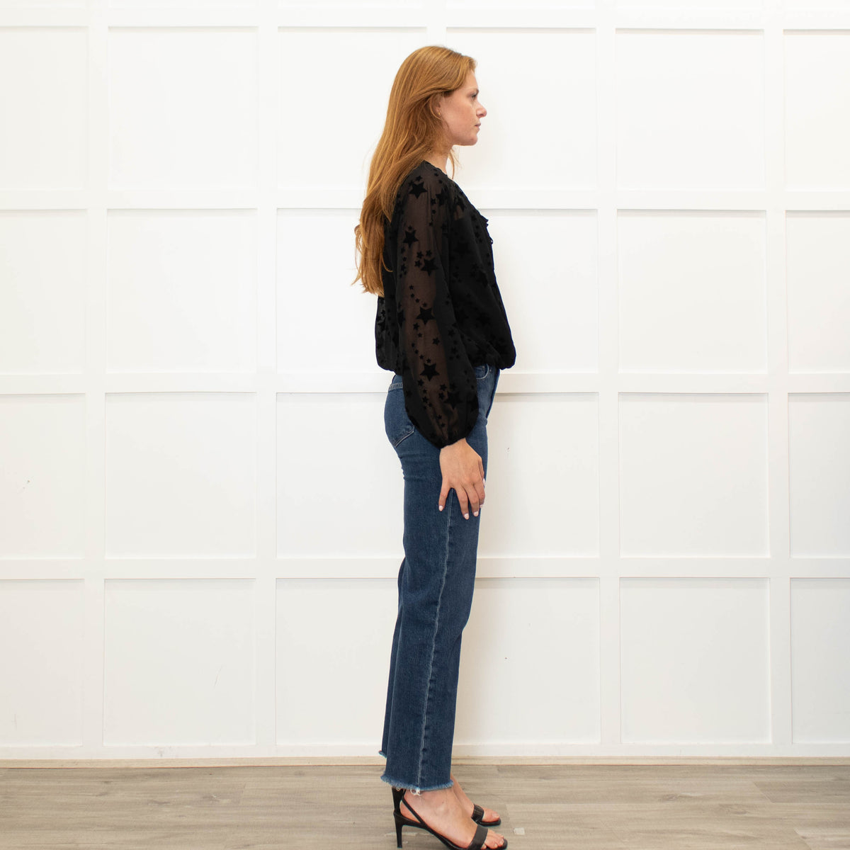 Pinko Black Star Print Sheer Long Sleeve Top