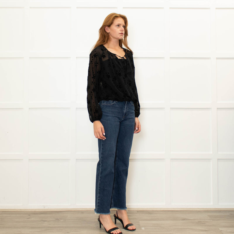 Pinko Black Star Print Sheer Long Sleeve Top