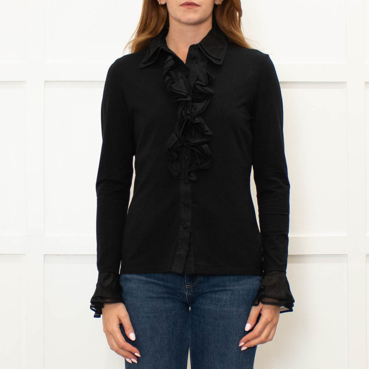 Anne Fontaine Black Frill Trim Shirt