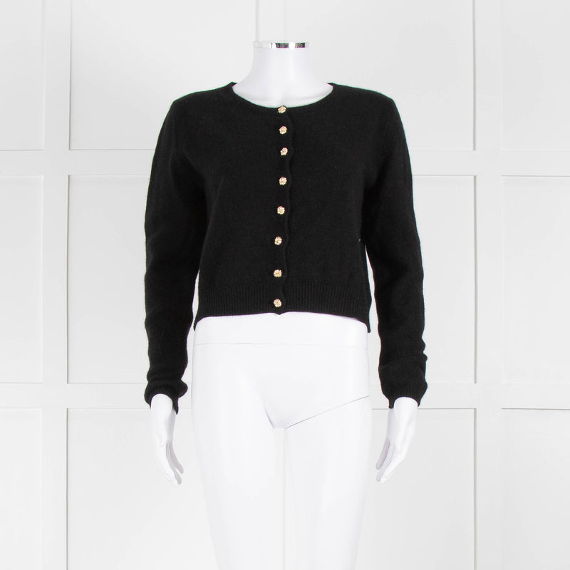 Reformation Black Cashmere Cardigan With Gold Buttons