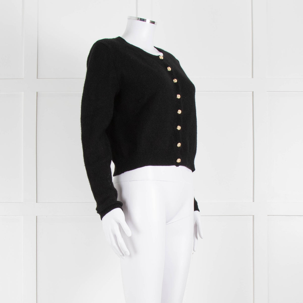 Reformation Black Cashmere Cardigan With Gold Buttons