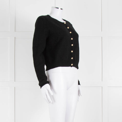 Reformation Black Cashmere Cardigan With Gold Buttons